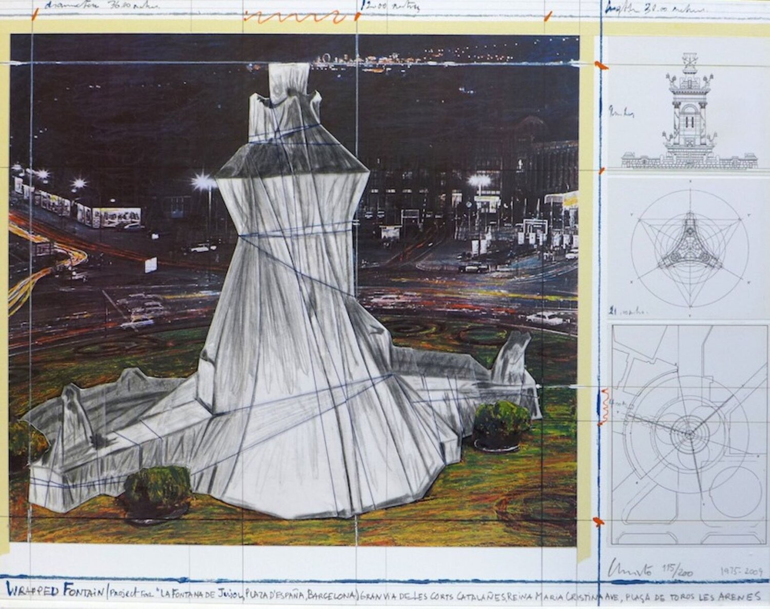 Wrapped Barcelona fontain Christo and Jeanne-Claude Druck zu verkaufen