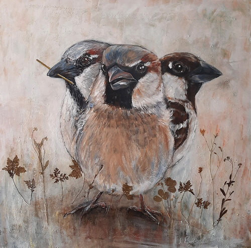 Skyline Talks – Ulmer Spatzen by Sabine Brandenburg, Painting for Sale on Singulart