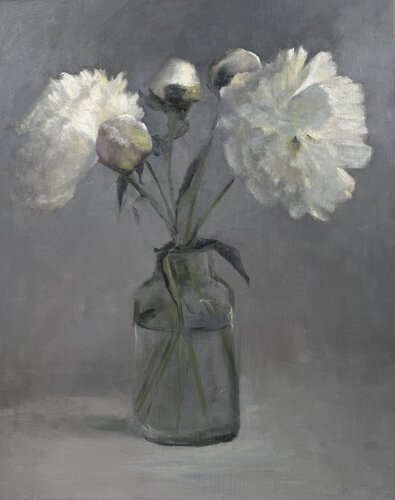 White Peonies with a Hint of Pink by Lisa Mistiuk, Painting for Sale on Singulart