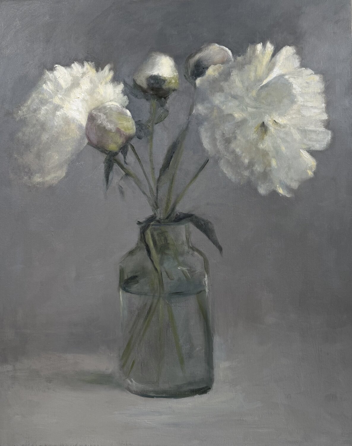 White Peonies with a Hint of Pink Lisa Mistiuk Originalgemälde zu verkaufen