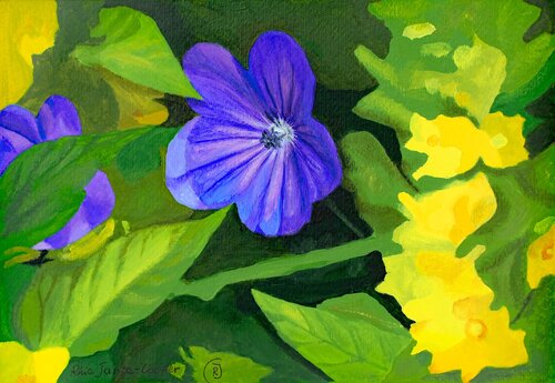 Purple and Yellow Flowers van Rhia Janta-Cooper, Schilderij te koop op Singulart
