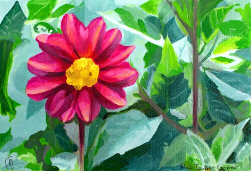 Dahlia Flower van Rhia Janta-Cooper, Schilderij te koop op Singulart