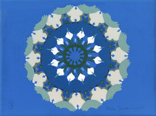 White Roses of York VI: Symmetric Kaleidoscope van Rhia Janta-Cooper, Schilderij te koop op Singulart