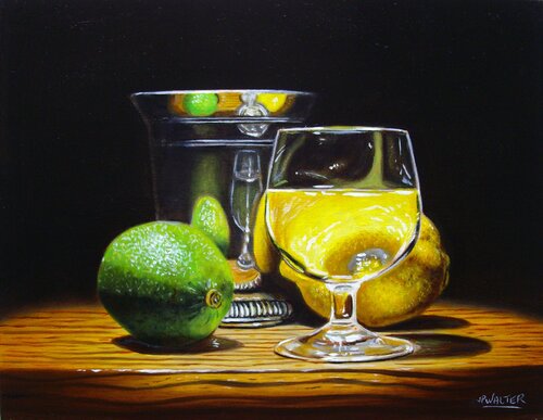 Lime et citron en argent // Silver lime and lemon by Jean-Pierre Walter, 油畫 for Sale on Singulart