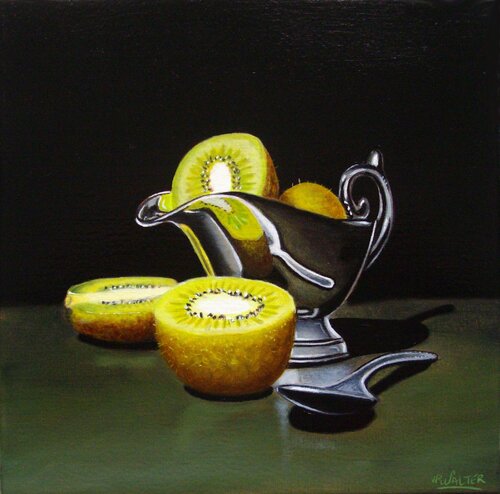Kiwis en argent // Silver kiwis by Jean-Pierre Walter, Painting for Sale on Singulart