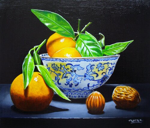 Clémentines au bol chinois // // Clementines with Chinese bowl von Jean-Pierre Walter, Malerei kaufen auf Singulart