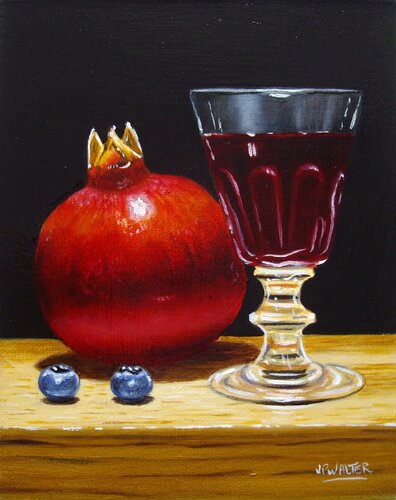 Grenade et myrtilles // Pomegranate with blueberries by Jean-Pierre Walter, 회화 for Sale on Singulart