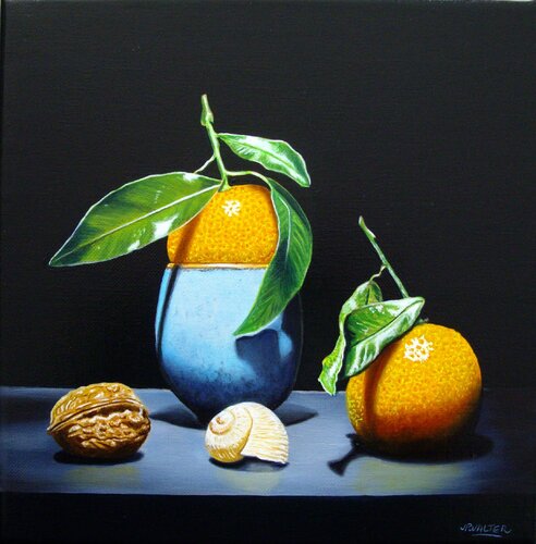 Clémentines à la tasse à thé chinoise // Clementines with Chinese teacup by Jean-Pierre Walter, 회화 for Sale on Singulart