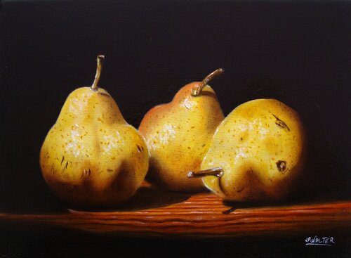 3 poires en pénombre // 3 pears in chiaroscuro by Jean-Pierre Walter, Painting for Sale on Singulart