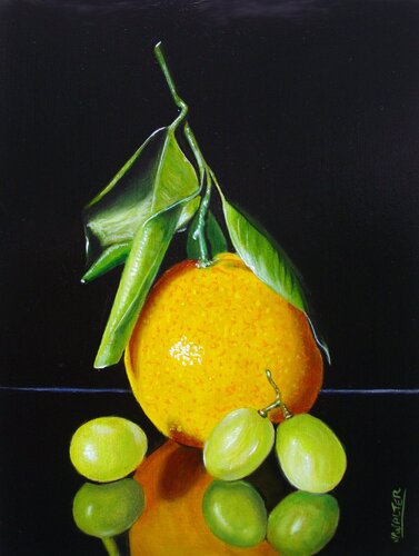 Orange aux raisins // Oranges with grapes von Jean-Pierre Walter, Malerei kaufen auf Singulart