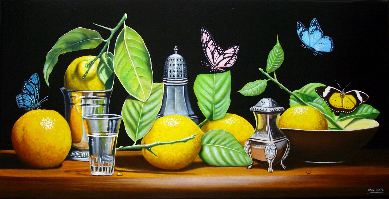 Citrons flamands aux papillons // Flemish lemons with butterflies Jean-Pierre Walter Original painting for sale