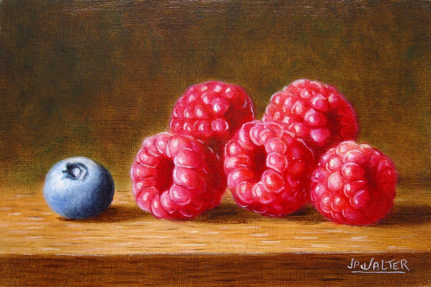 Framboises et myrtille // Raspberries and blueberry Jean-Pierre Walter Originalgemälde zu verkaufen