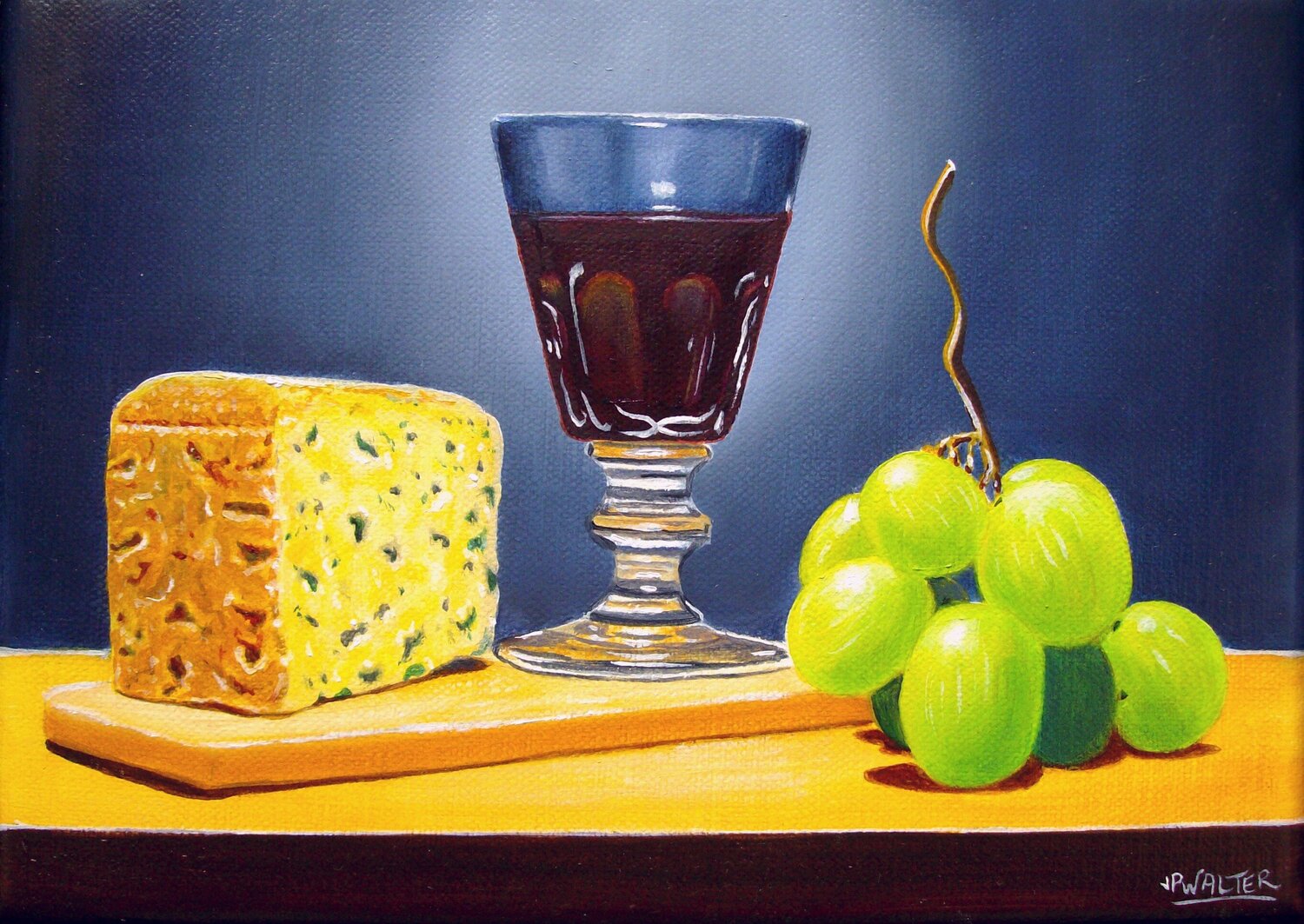 Nature morte au Bleu // Still Life with Bleu (cheese) Jean-Pierre Walter Originalgemälde zu verkaufen