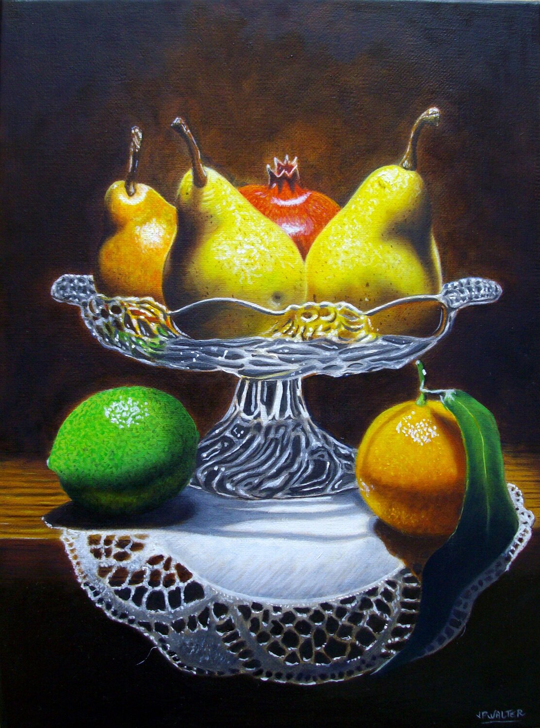 Compotier aux poires // Fruit bowl with pears Jean-Pierre Walter Originalgemälde zu verkaufen