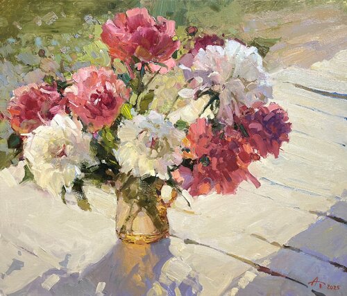 Sunlit Peonies van Andrei Belaichuk, Schilderij te koop op Singulart
