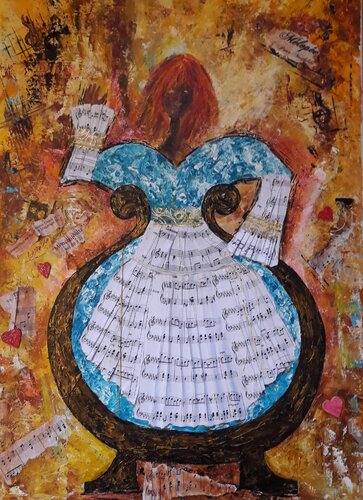 LA HARPISTE AUX CHEVEUX ROUGE par Christiane Guerry, Peinture en vente sur Singulart