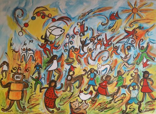 LA JOYEUSE FOLIE DU MONDE par Christiane Guerry, Peinture en vente sur Singulart