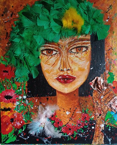 DIVA AUX PLUMES par Christiane Guerry, Peinture en vente sur Singulart