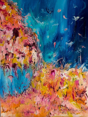 Grottes des océans - tableau bleu orange von ÂME SAUVAGE, Malerei kaufen auf Singulart