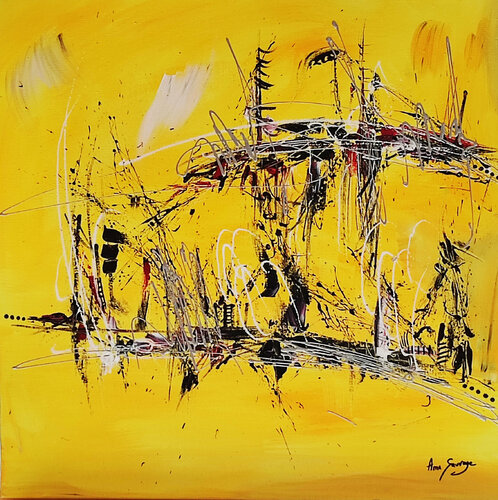 Sous le pont - tableau jaune van ÂME SAUVAGE, Schilderij te koop op Singulart