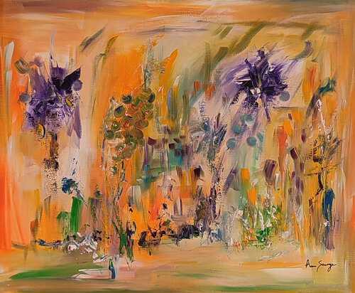 Cerfs-volants et ballons - tableau abstrait orange van ÂME SAUVAGE, Schilderij te koop op Singulart