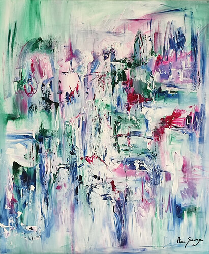 Les gorges émeraudes - tableau abstrait vertical vert van ÂME SAUVAGE, Schilderij te koop op Singulart