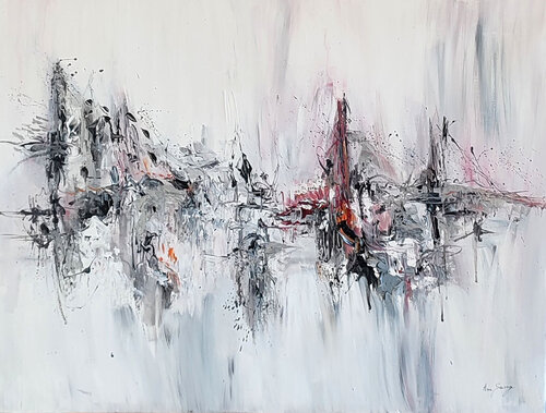 En avant ! Tableau gris noir rouge van ÂME SAUVAGE, Schilderij te koop op Singulart