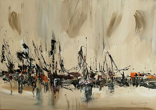 Les restes du passé - tableau abstrait marron beige ÂME SAUVAGE