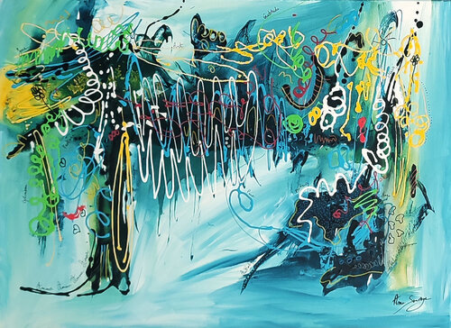 Pleasure party - tableau abstrait bleu von ÂME SAUVAGE, Malerei kaufen auf Singulart