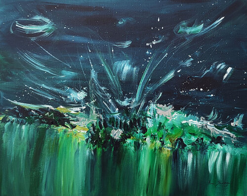 Spectacle étoilé n°3 - tableau abstrait vert bleu von ÂME SAUVAGE, Malerei kaufen auf Singulart