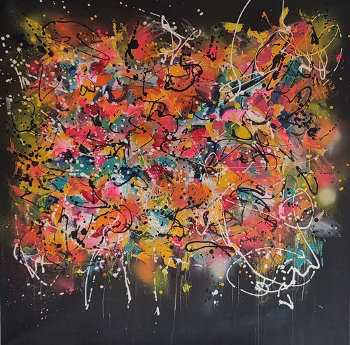 Union de particules - grand tableau multicolore street art di ÂME SAUVAGE, Pittura in vendita su Singulart
