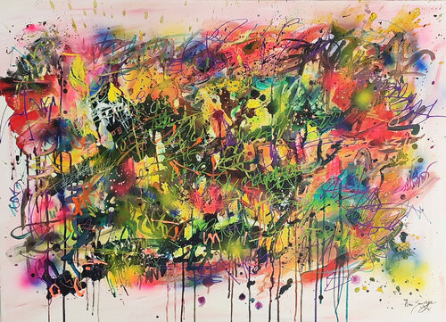 Street art - grand tableau coloré graffitis street art by ÂME SAUVAGE, Painting for Sale on Singulart