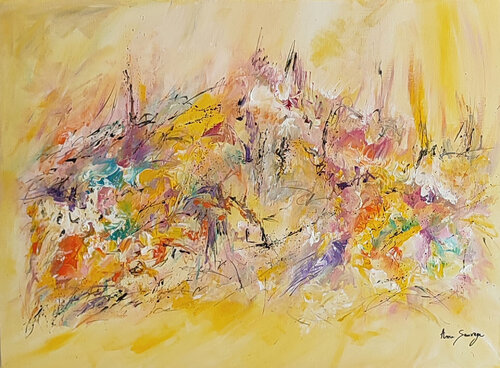 Couleurs et lumières - tableau jaune de ÂME SAUVAGE, Pintura a la venta en Singulart