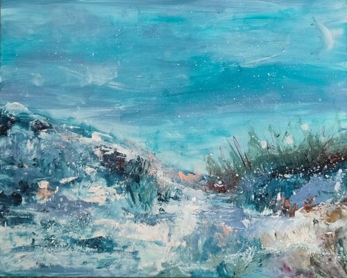 Nuit froide - tableau hiver neige by ÂME SAUVAGE, Painting for Sale on Singulart