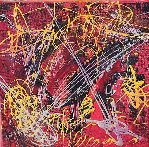 Portrait d'artiste - tableau abstrait rouge jaune noir by ÂME SAUVAGE, Painting for Sale on Singulart