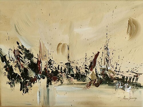 Création de terre - tableau abstrait marron beige de ÂME SAUVAGE, Pintura a la venta en Singulart