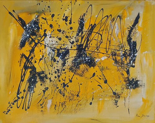 Entraînement de combattants - tableau jaune et noir de ÂME SAUVAGE, Pintura a la venta en Singulart