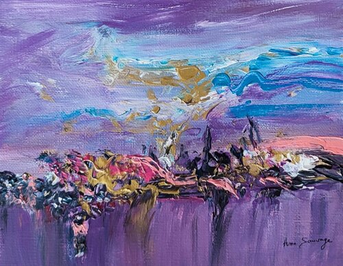 Extra d'or - tableau abstrait violet de ÂME SAUVAGE, Pintura a la venta en Singulart