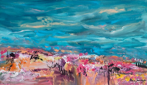 La vie en rose n°2 - tableau paysage abstrait de ÂME SAUVAGE, Pintura a la venta en Singulart