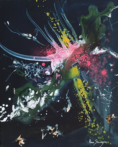 Pieuvre galactique - tableau coloré sur fond noir von ÂME SAUVAGE, Malerei kaufen auf Singulart