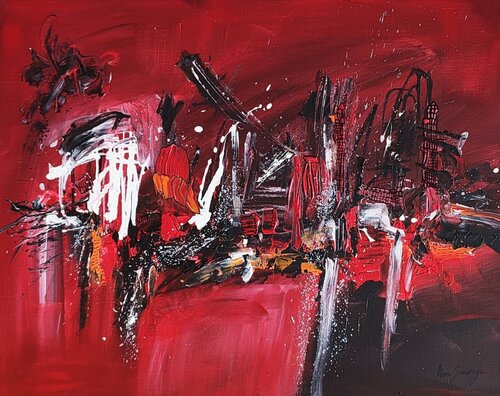 Monde rouge - tableau rouge noir blanc von ÂME SAUVAGE, Malerei kaufen auf Singulart