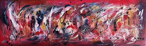 Graphique - tableau abstrait rouge panoramique de ÂME SAUVAGE, Pintura a la venta en Singulart