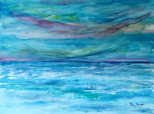 Et le temps s'arrête - paysage aquarelle mer von ÂME SAUVAGE, Malerei kaufen auf Singulart