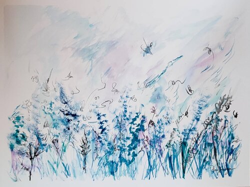 Douceur hivernale - peinture aquarelle moderne van ÂME SAUVAGE, Schilderij te koop op Singulart