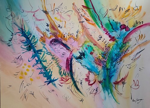Douceurs de rivières - peinture aquarelle multicolore van ÂME SAUVAGE, Schilderij te koop op Singulart