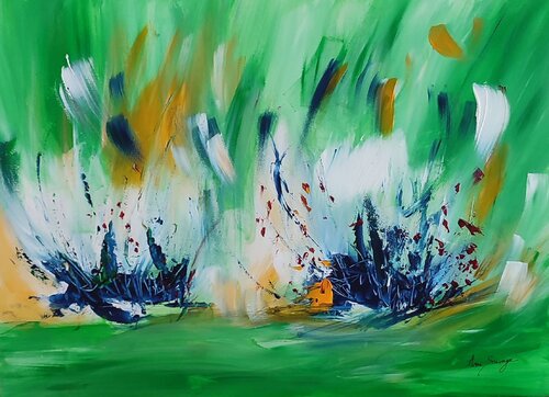 Paysage vert - tableau abstrait vert by ÂME SAUVAGE, Painting for Sale on Singulart