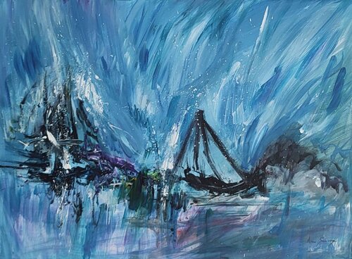 Un profond sommeil n°2 - tableau abstrait bleu van ÂME SAUVAGE, Schilderij te koop op Singulart