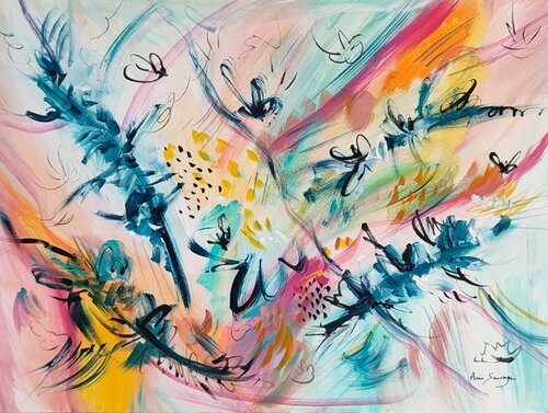 La joie de servir - tableau multicolore abstrait van ÂME SAUVAGE, Schilderij te koop op Singulart