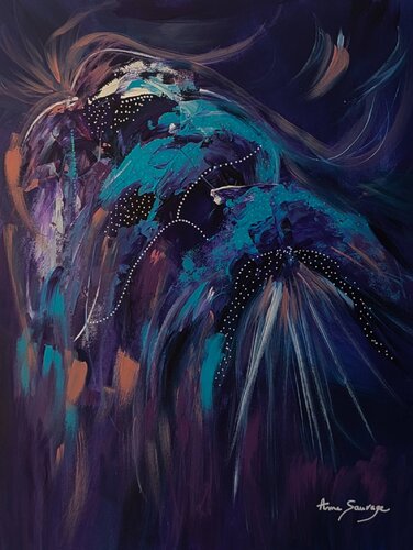 Créature galactique - tableau violet bleu abstrait van ÂME SAUVAGE, Schilderij te koop op Singulart