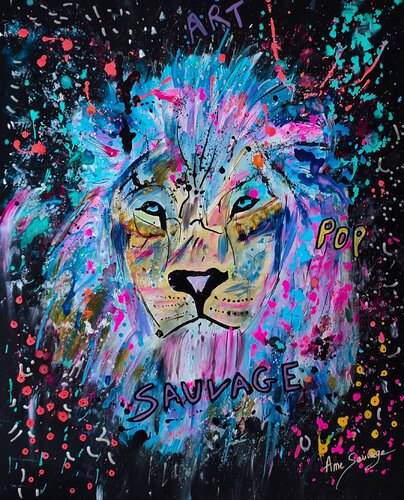 Force et douceur - tableau lion pop art van ÂME SAUVAGE, Schilderij te koop op Singulart